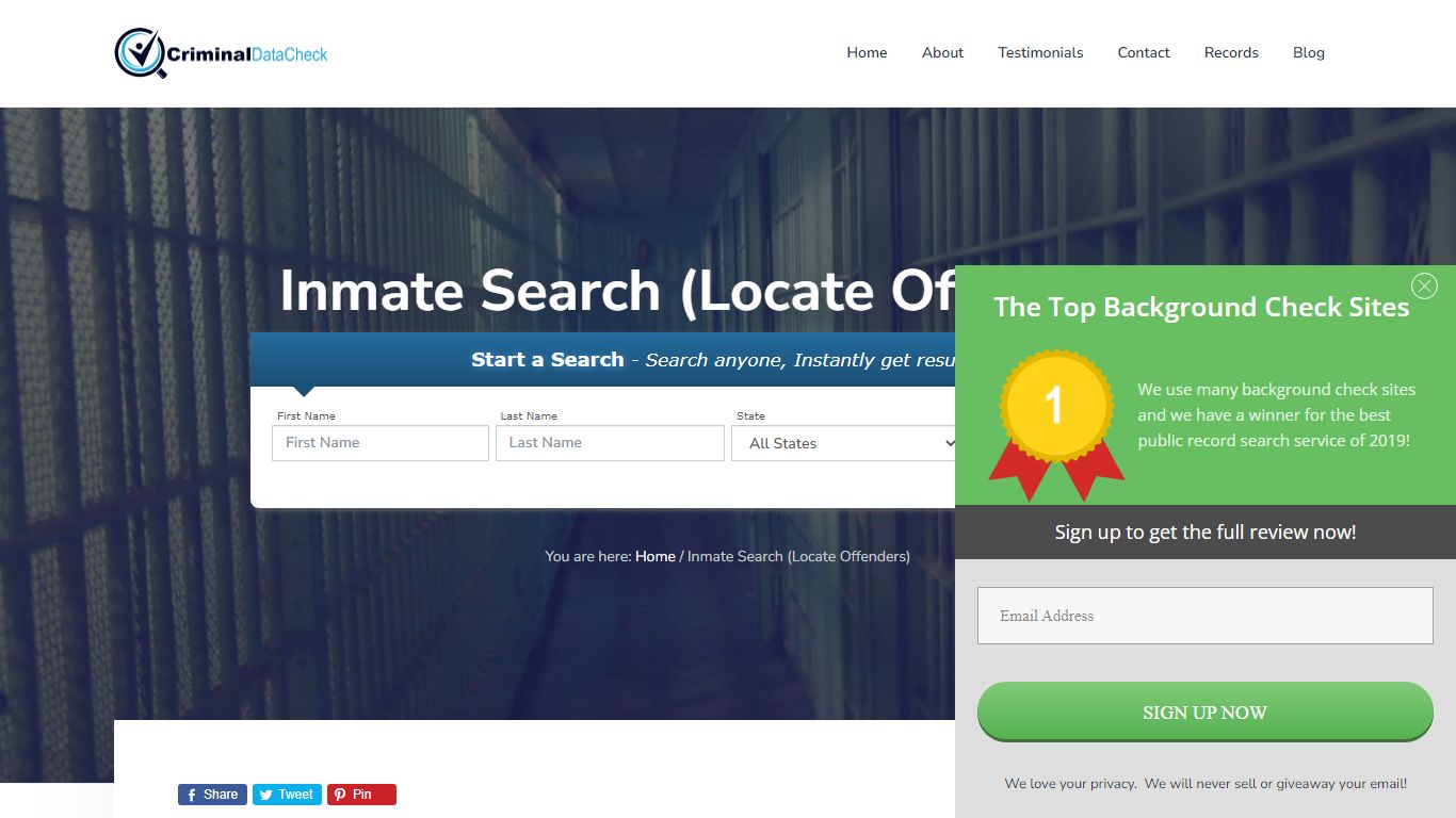 Inmate Search (Locate Offenders) - Criminal Data Check